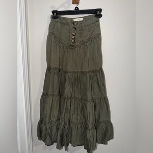 Anthropologie Green Tiered Maxi Skirt